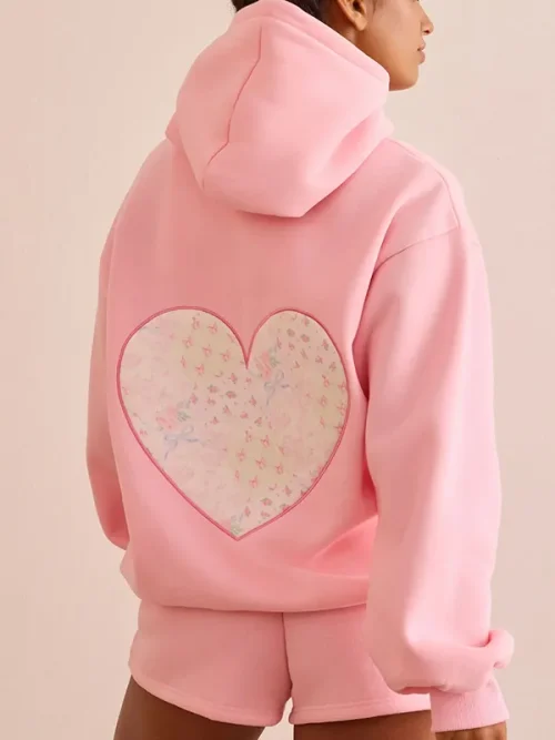 Alternative view of Custom 3D embroidered pink loose hoodies
