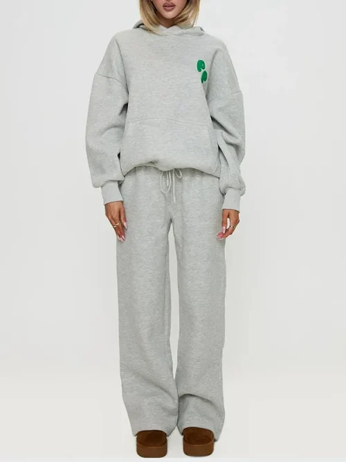 Custom green heart printed unisex fitting light grey loose hoodies - Image 3
