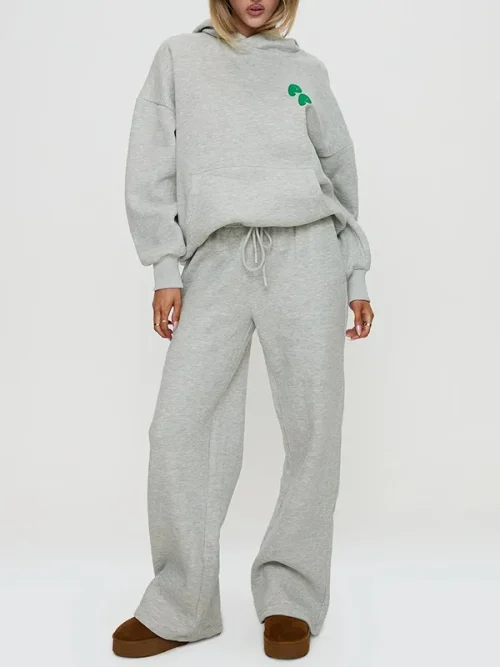 Custom green heart printed unisex fitting light grey loose hoodies - Image 4