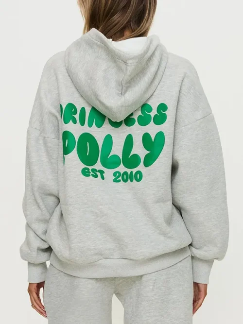 Alternative view of Custom green heart printed unisex fitting light grey loose hoodies