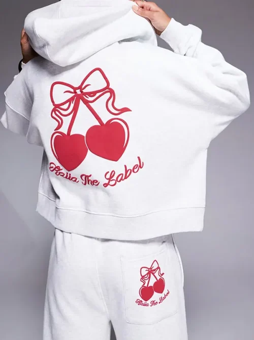 Alternative view of Custom logo print light grey stand collar zip-up hoodie