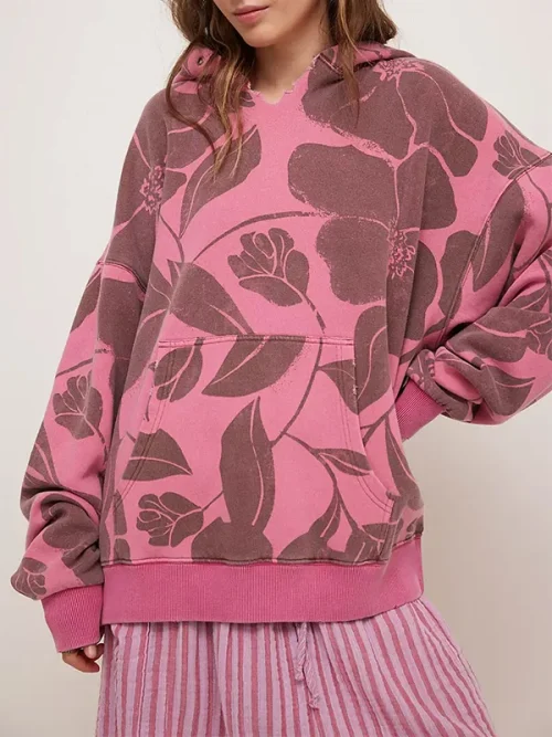 Custom all over print loose pullover hoodies