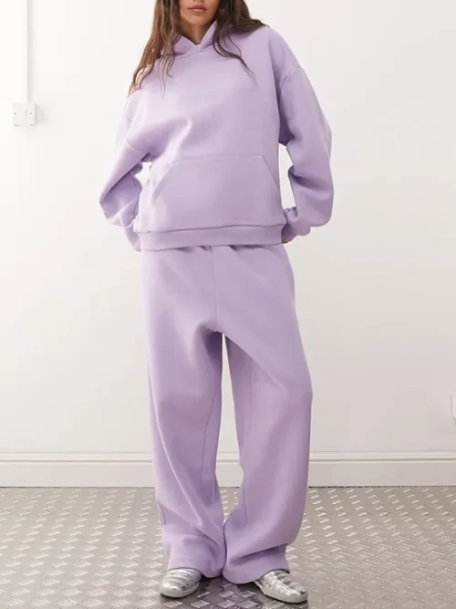 Customized women's lavender sports comfortable loose hoodies suit - Image 4
