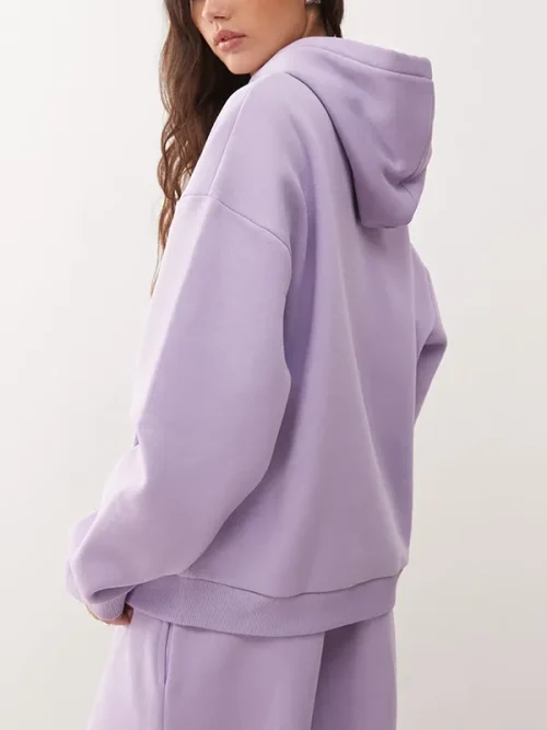 Alternative view of Customized women's lavender sports comfortable loose hoodies suit