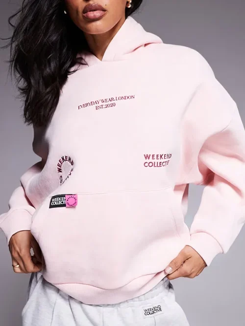 Custom trendy pink loose-fitting hoodie limited edition embroidery