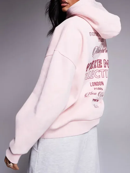 Alternative view of Custom trendy pink loose-fitting hoodie limited edition embroidery