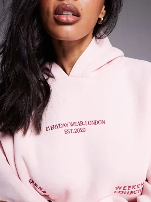 Custom trendy pink loose-fitting hoodie limited edition embroidery - Image 3