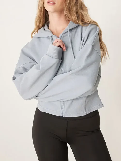 Custom light grey loose-fitting versatile zip-up hoodie maker
