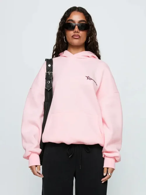Custom logo print loose pink hoodies sweatshirt