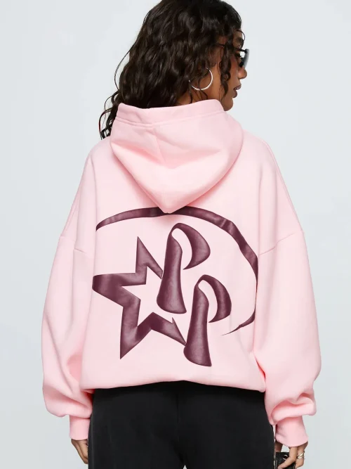 Custom logo print loose pink hoodies sweatshirt - Image 3
