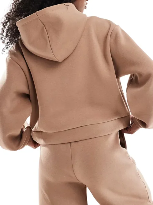 Alternative view of Light brown soft-textured hoodie custom with heart embroidery