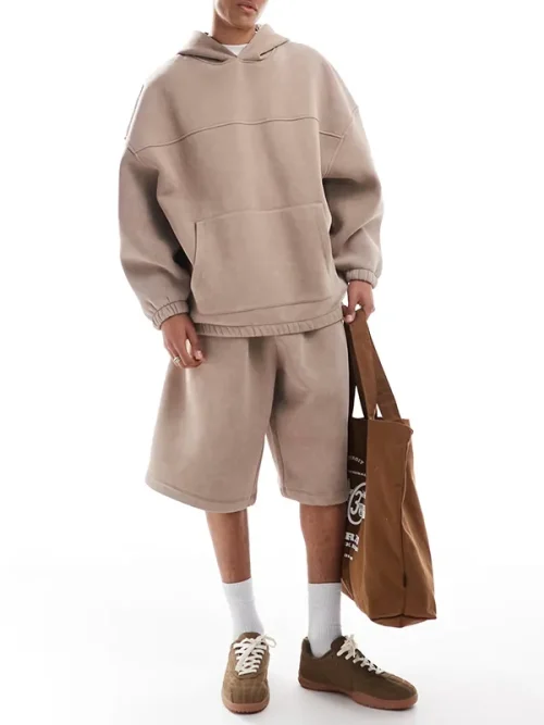 Distressed light brown heavyweight hoodies sweatshirt custom - Image 4