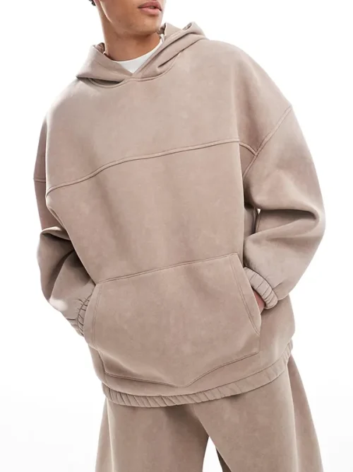 Distressed light brown heavyweight hoodies sweatshirt custom