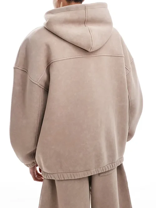 Alternative view of Distressed light brown heavyweight hoodies sweatshirt custom