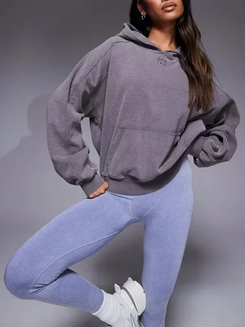 Custom high-end gray-purple  embroidered logo hoodie