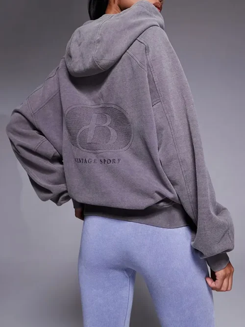 Alternative view of Custom high-end gray-purple  embroidered logo hoodie