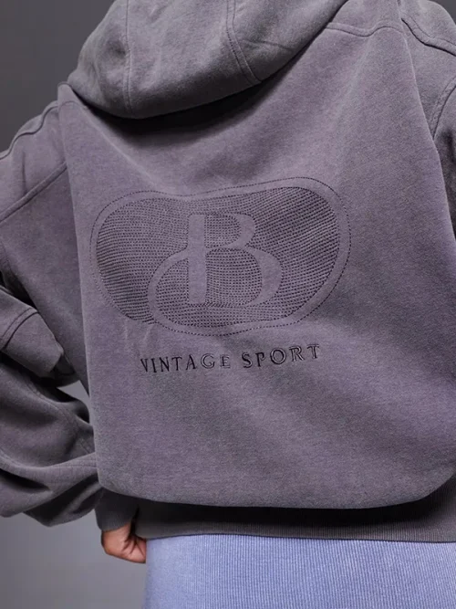 Custom high-end gray-purple  embroidered logo hoodie - Image 3