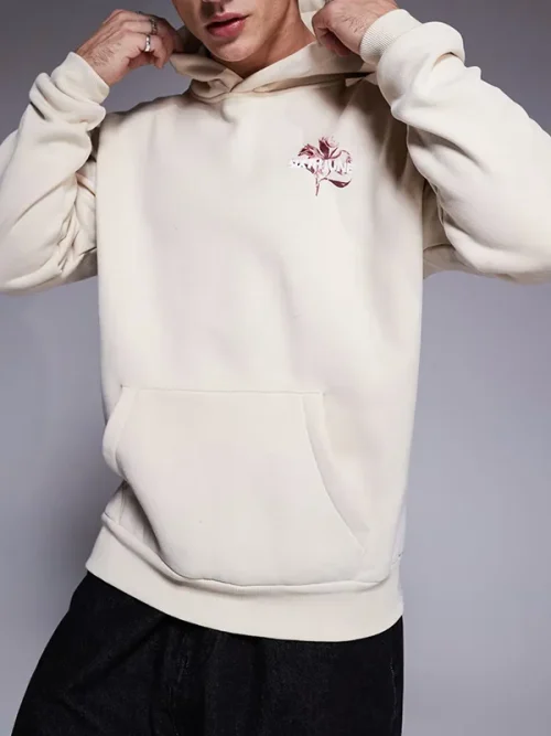 Custom floral printed off-white heavyweight hoodie