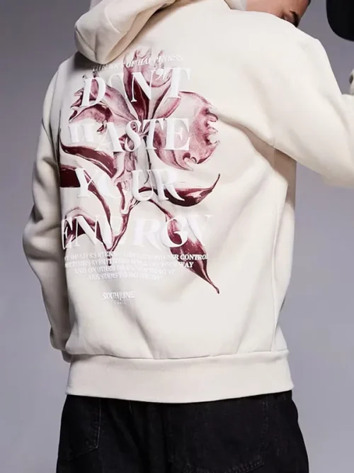 Alternative view of Custom floral printed off-white heavyweight hoodie