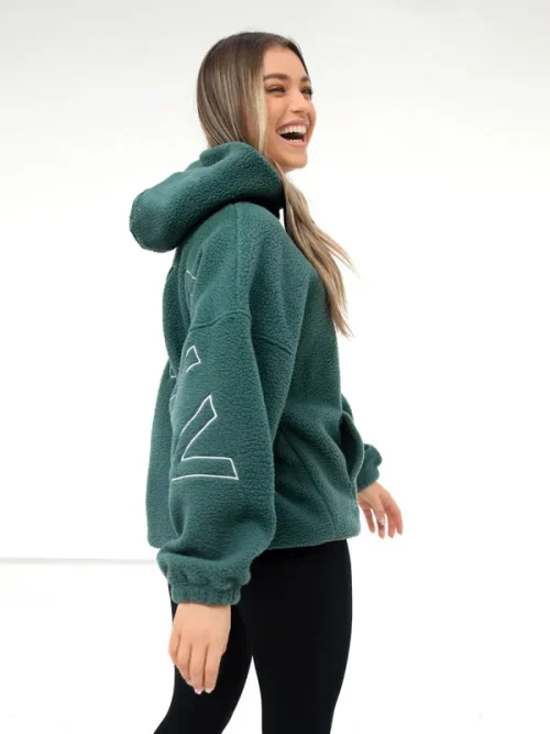 Oversized embroidered loose polar fleece hoodie custom - Image 3