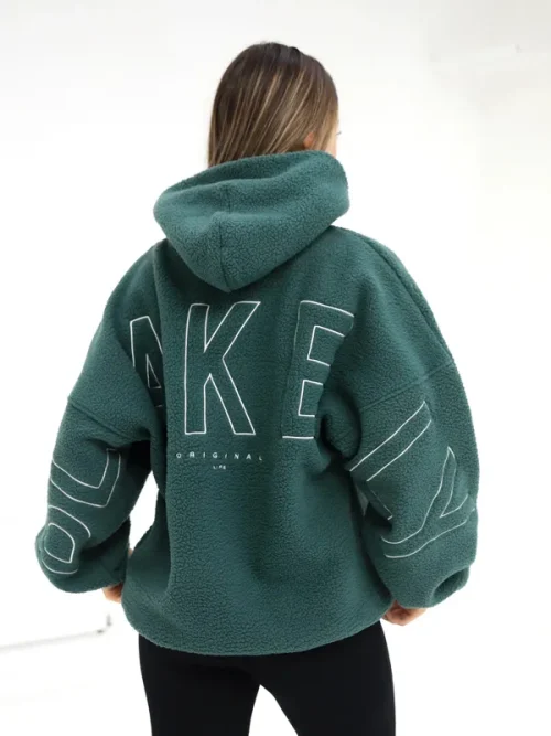 Oversized embroidered loose polar fleece hoodie custom - Image 4