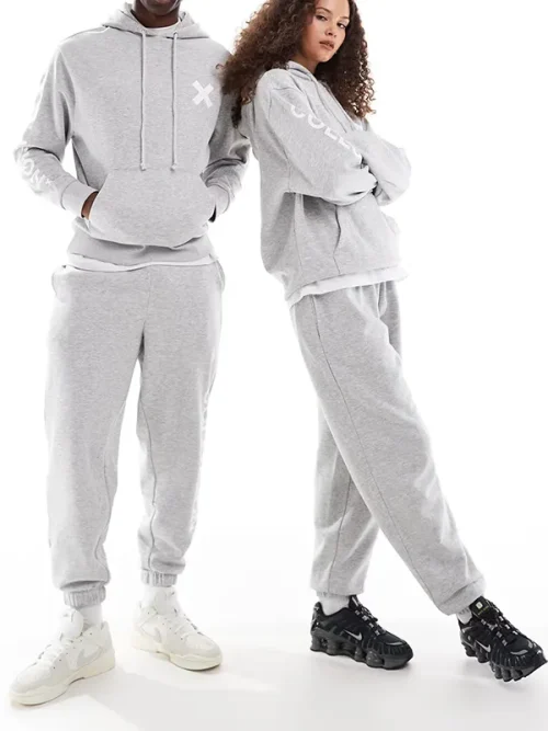 Custom couple light grey drawstring hoodies with logo print - Image 4