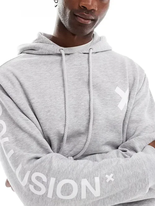 Alternative view of Custom couple light grey  drawstring hoodies with logo print