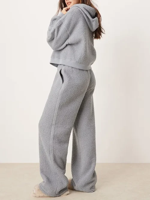 Alternative view of Custom made Grey Sherpa Cropped Drawstring Hoodie Set