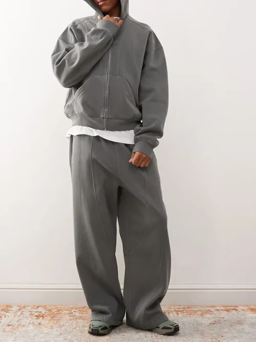 Custome high-grade gray zipper hoodie unisex loose cardigan sweatshirt