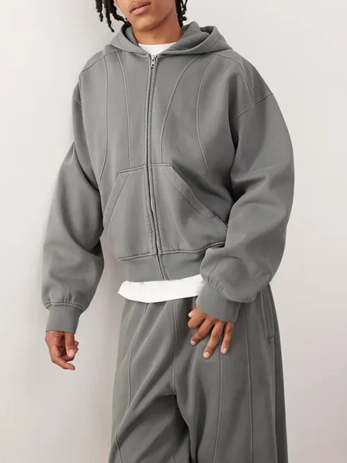 Alternative view of Custome high-grade gray zipper hoodie unisex loose cardigan sweatshirt