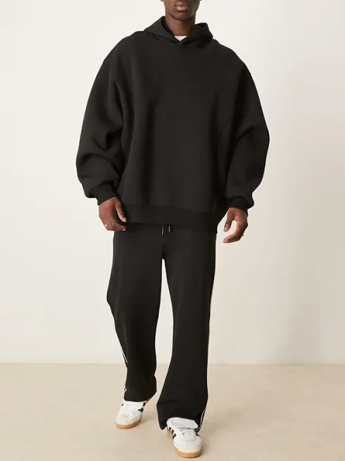 Customize simple all-black heavy cotton hoodie sweatshirt - Image 4