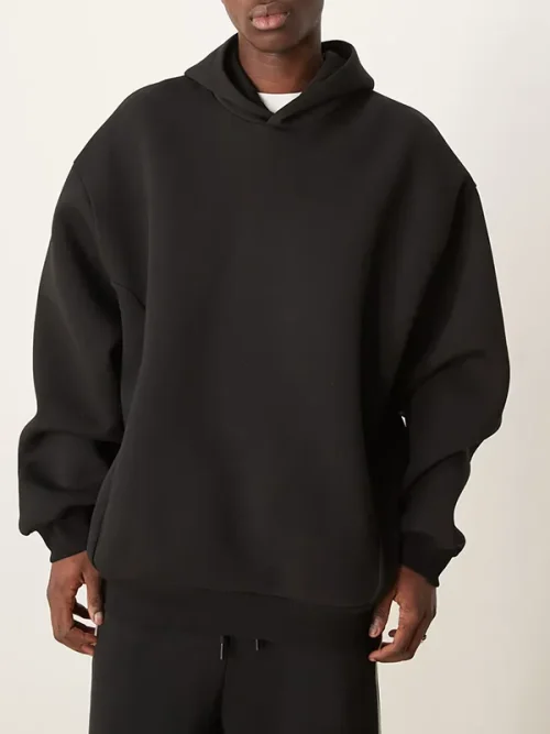 Customize simple all-black heavy cotton hoodie sweatshirt