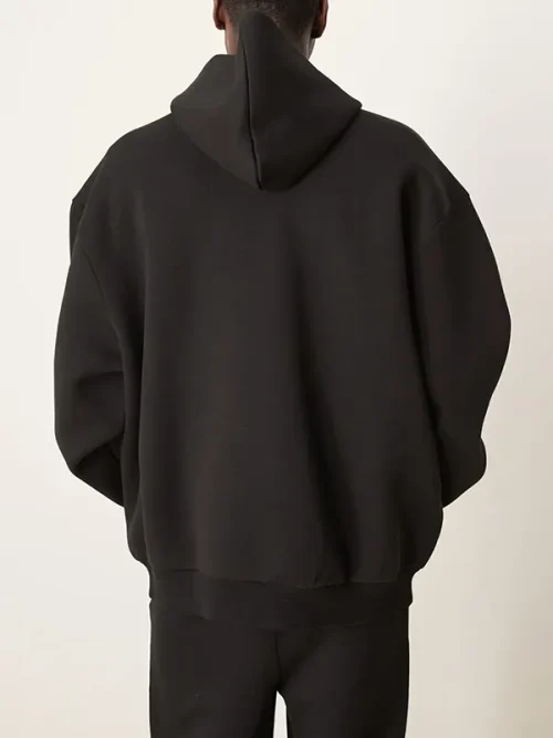 Customize simple all-black heavy cotton hoodie sweatshirt - Image 3