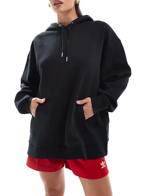 Alternative view of Customized black drawstring hoodie unisex kangaroo pocket sweatshirt