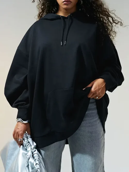 Customized black drawstring hoodie unisex kangaroo pocket sweatshirt
