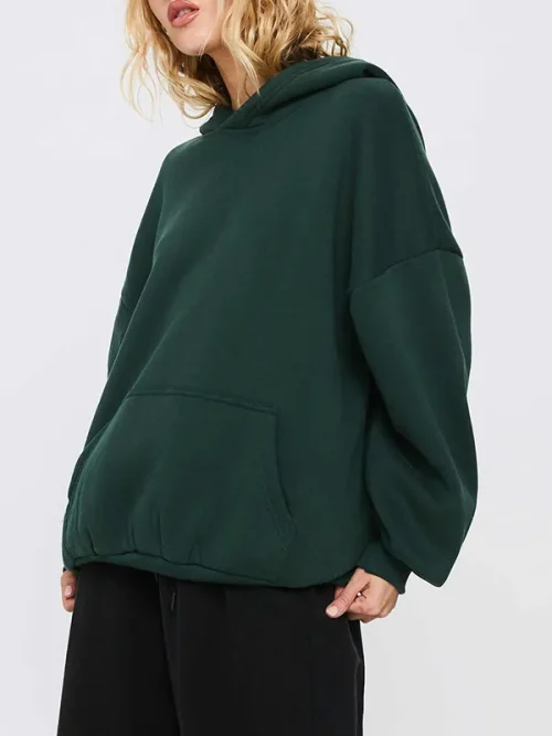 Alternative view of Customizing dark green lucky symbol dropped shoulder sleeve hoodie