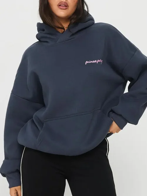 Navy loose-fitting hoodie custom printing