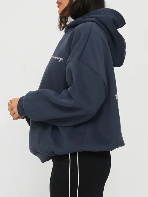 Alternative view of Navy loose-fitting hoodie custom printing