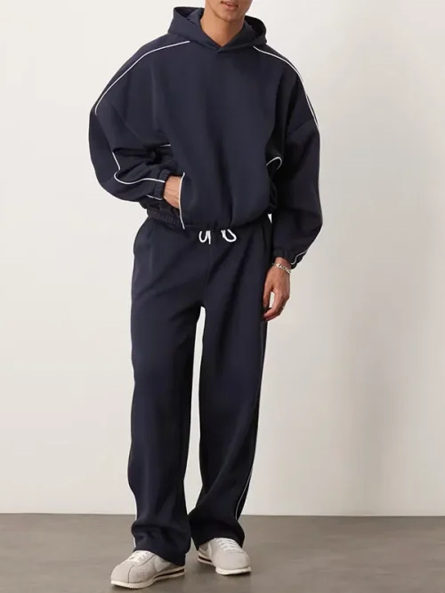 Best quality custom dark blue drawstring hoodies sweatshirt - Image 4