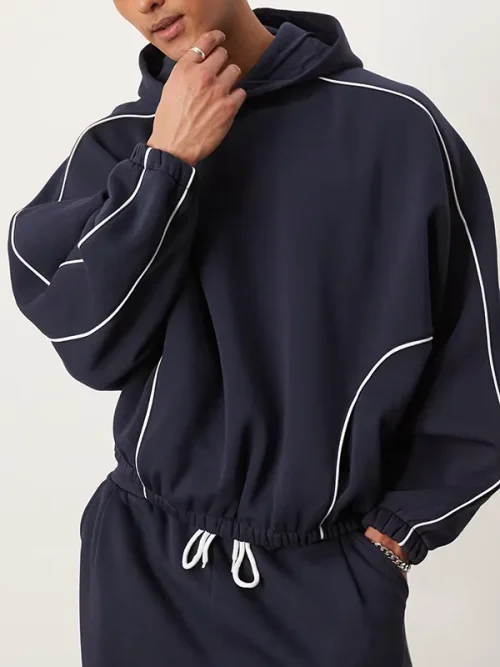 Best quality custom dark blue drawstring hoodies sweatshirt
