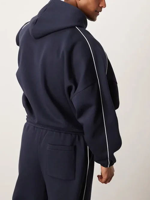 Best quality custom dark blue drawstring hoodies sweatshirt - Image 3