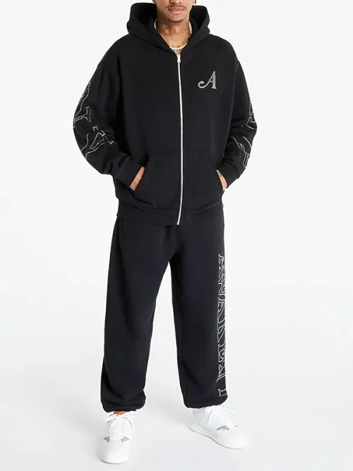 Black diamond lettering zip-up hoodie custom - Image 4