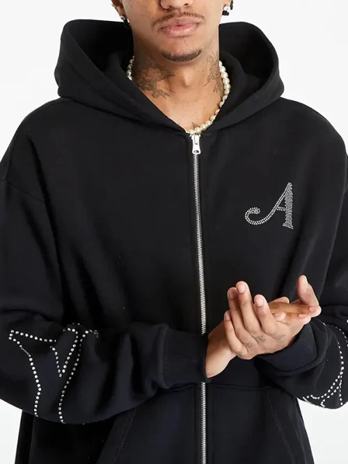 Alternative view of Black diamond lettering zip-up hoodie custom