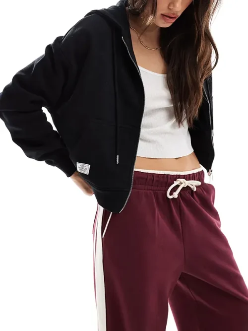 Custom women's cropped zipper black hoodie sweatshirt