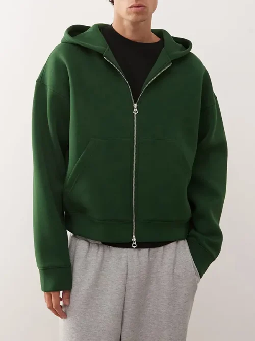 Custom Unisex loose dark green hoodie zip