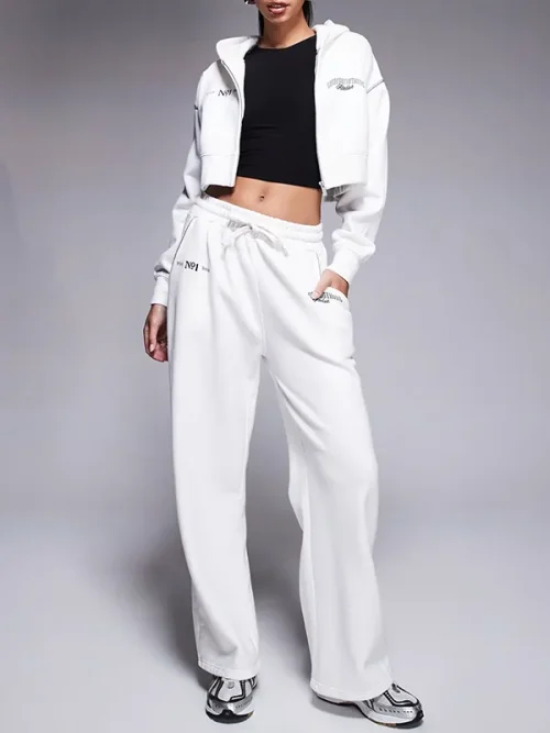 Custom white crop hoodie dropped shoulder sleeves - Image 4