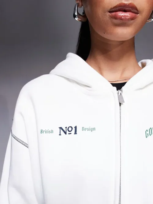 Alternative view of Custom white crop hoodie dropped shoulder sleeves