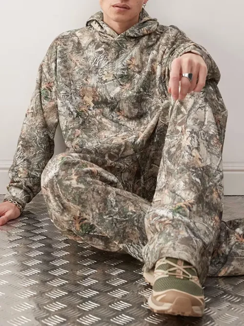 Custom design military-themed forest camouflage hoodie