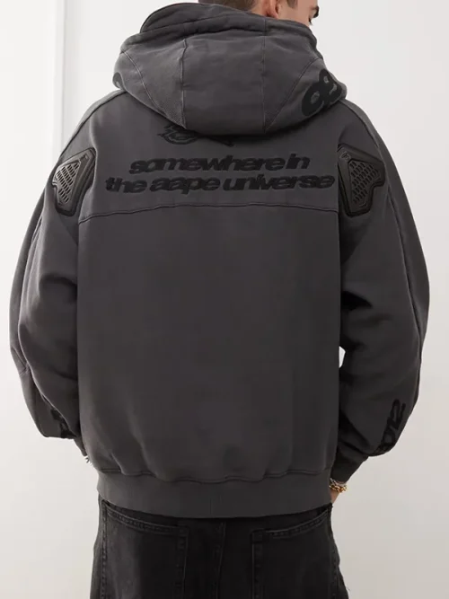 Custom design dark grey multi-element embroidered turtleneck hoodie - Image 4