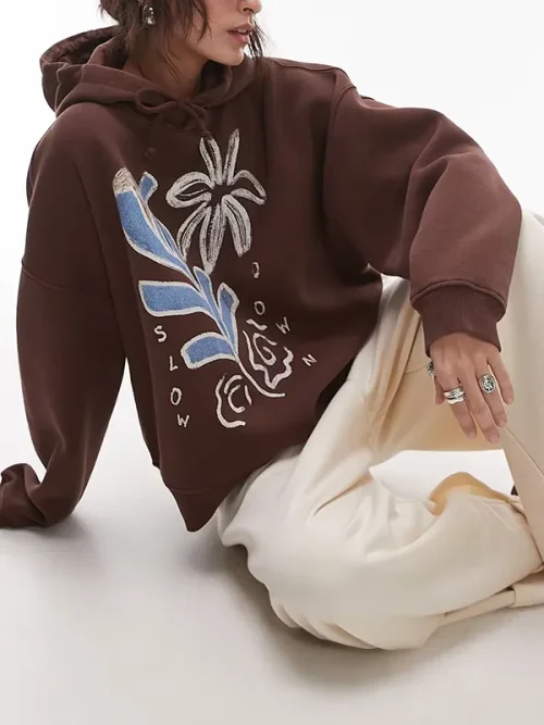 Custom design dark brown floral embroidered loose your own hoodie